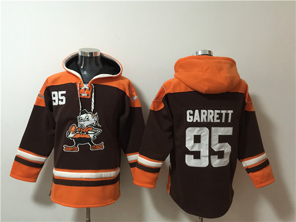 Men's Cleveland Browns #95 Myles Garrett Brown Lace-Up Pullover Hoodie